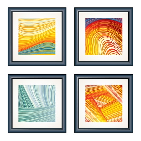 Modern Artworks in black frames on the white wallのイラスト素材