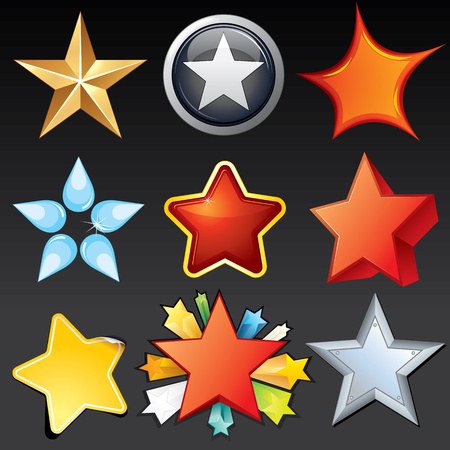 Collection of Star Shaped Icons, Buttons, Logos, Design Elementsのイラスト素材