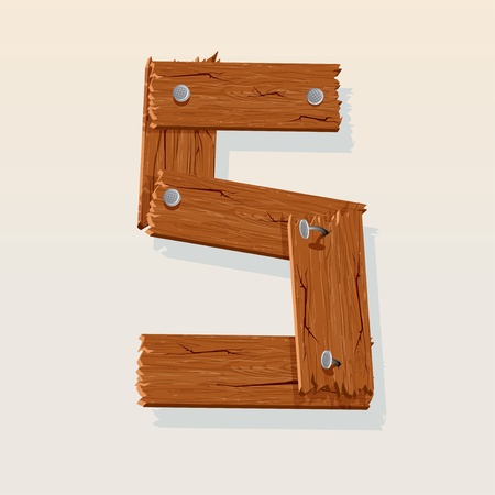 Number 5 from Wooden Grunge Alphabet, isolated vector design elementのイラスト素材