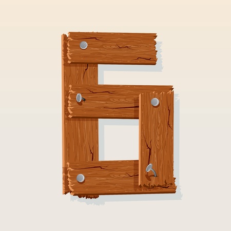 Number 6 from Wooden Grunge Alphabet, isolated vector design elementのイラスト素材