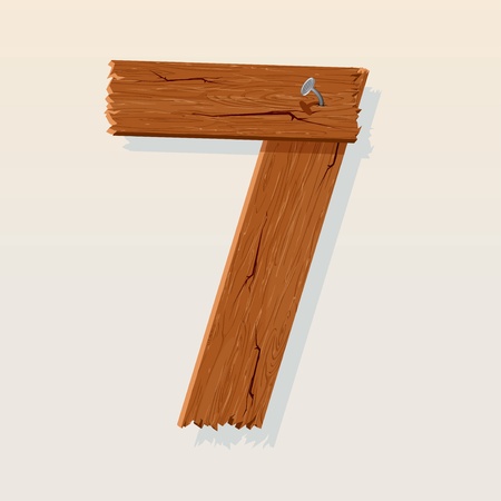 Number 7 from Wooden Grunge Alphabet, isolated vector design elementのイラスト素材