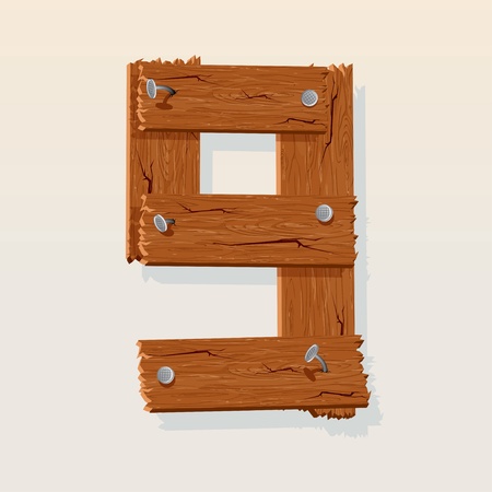 Number 9 from Wooden Grunge Alphabet, isolated vector design elementのイラスト素材