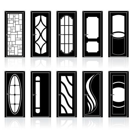 Collection of modern interior and front doors with doorframeのイラスト素材
