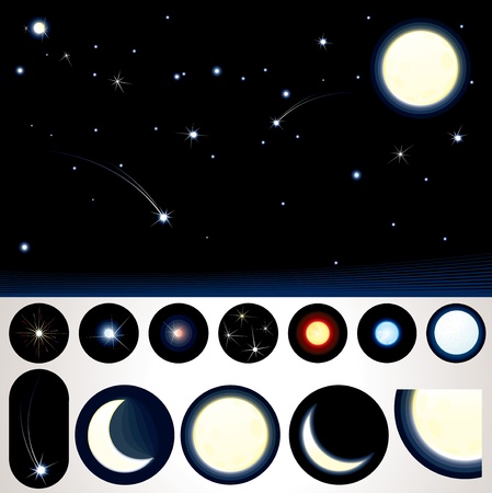 Customizable Night Sky, Collection of Stars, Moons and other Night Elements to create your own night skyのイラスト素材