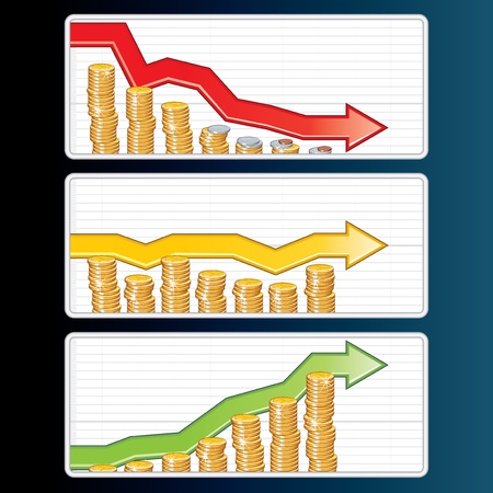 Financial Bar Graphs with Falling, Rising and Straight Arrowsのイラスト素材