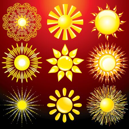 Set of Decorative Sun, Vector Design Elementsのイラスト素材