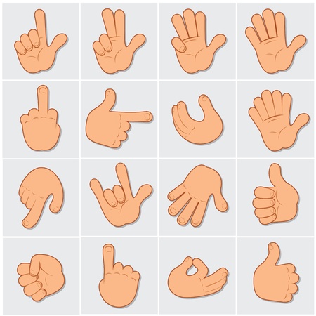 Cartoon Human Hands, large vector collection of hand gestures and signsのイラスト素材