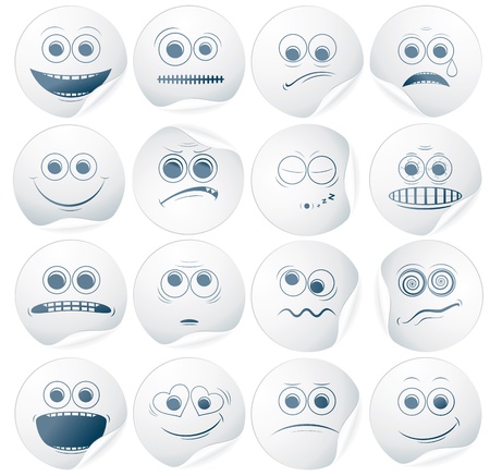 Set of vector Paper Smiley Stickers, Labelsのイラスト素材