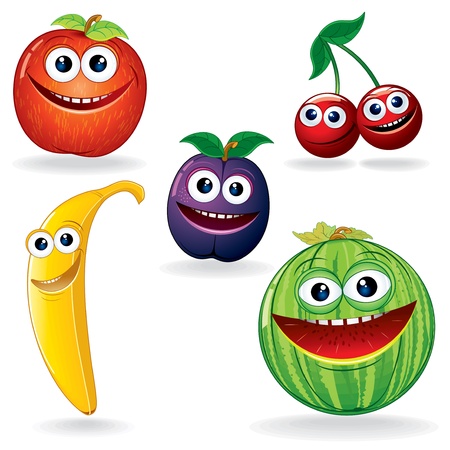 Set of Funny Vector Fruits  Cartoon Clip Artのイラスト素材