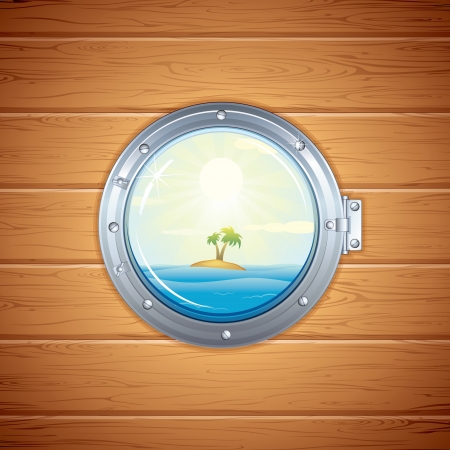Tropical Island view from Porthole  Vector Imageのイラスト素材