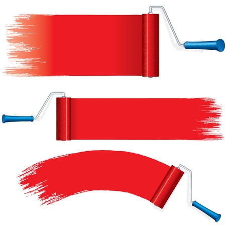 Red Roller Brush Painting Strokes on Wall  Vectorのイラスト素材