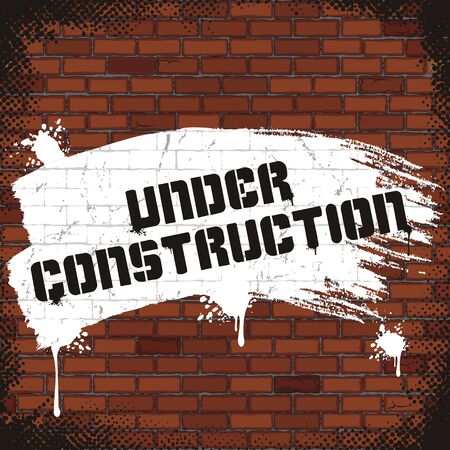 Under Construction Sign, Painted on Old Brick Wallのイラスト素材