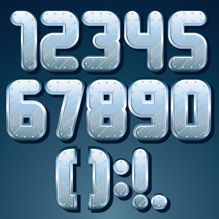 Metallic Font  Vector Set of Shiny Silver Numbersのイラスト素材
