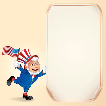 Cartoon Uncle Sam with USA Flag  Backgroundの写真素材