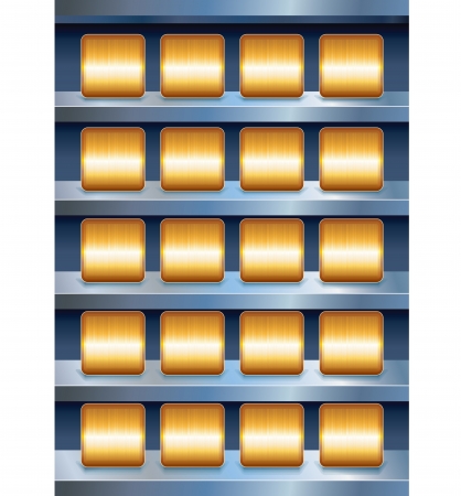 Vector Metallic Shelves with Empty Golden Buttonsのイラスト素材