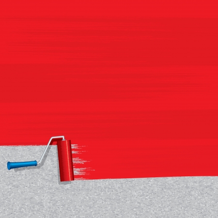 Red Paint Roller Painting Concrete Wall  Vectorのイラスト素材