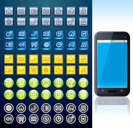 Smartphone with Set of Various Interface Buttonsの写真素材