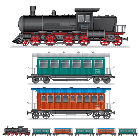 Illustration of Retro Steam Train with Coach Wagonの写真素材