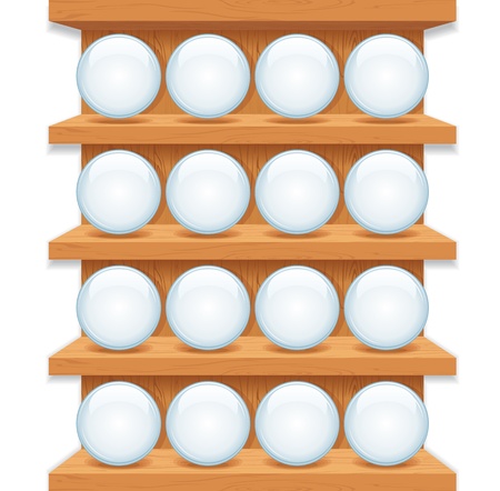 Wooden Shelf with Round Glass Buttons  Vector Artのイラスト素材