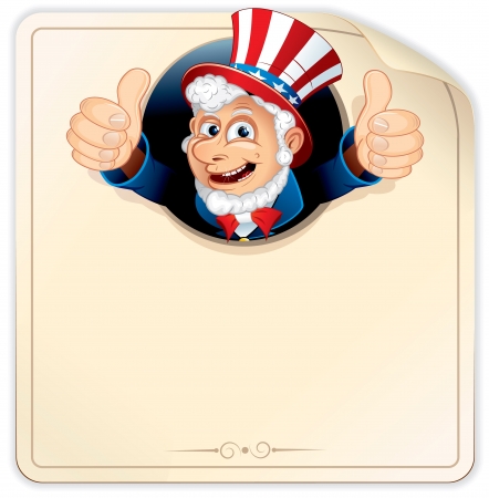 Cartoon Uncle Sam on Blank Paper Signの写真素材
