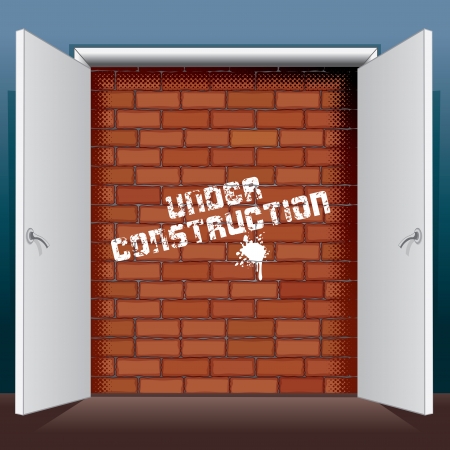 Doors Open to Brick Wall with Under Constructionの写真素材