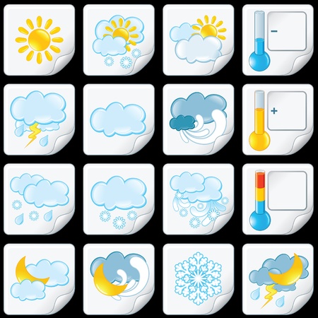 Cartoon Weather Forecast Icons. Paper Stickersのイラスト素材