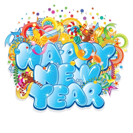 Happy New Year Title. Vector Design Isolated on Whiteのイラスト素材