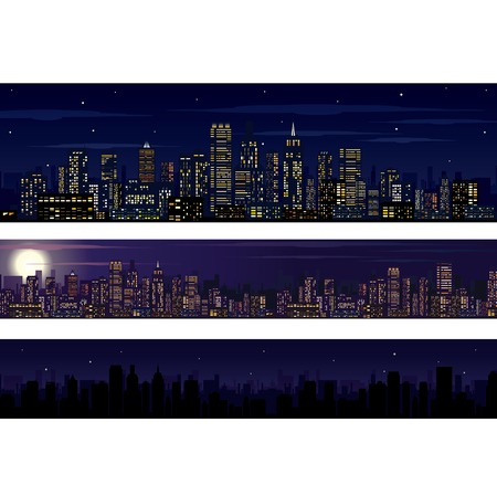 City Skyline. Collection of Night Skyline Illustrationsのイラスト素材
