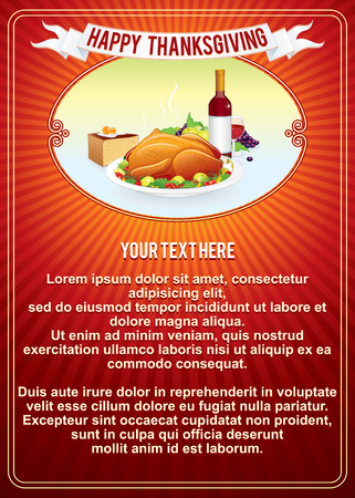 Thanksgiving Day. Vertical Retro Background Template. Vectorのイラスト素材