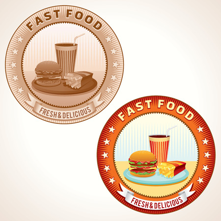 Retro Fast Food Labels. Vector illustration.のイラスト素材