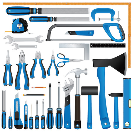 Construction Tool Icons. Screwdrivers, Knives, Rulers, Hammers, Pliers, Files etc. Vector Setのイラスト素材