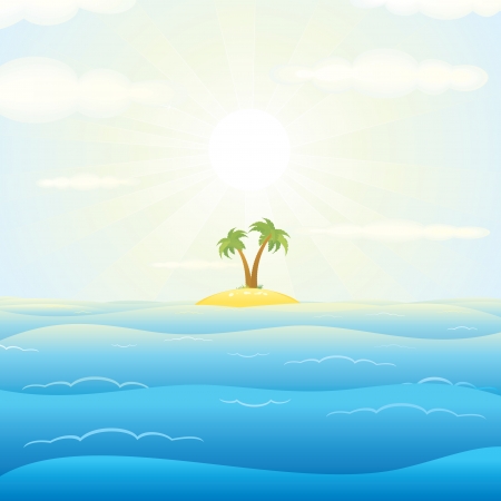Seascape with Tropical Island. Vector Cartoon Illustrationのイラスト素材