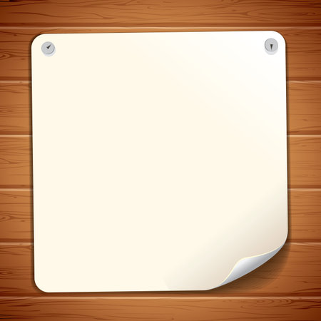 Old Paper Sign on Wood Wall. Eps10 Vector Illustrationのイラスト素材