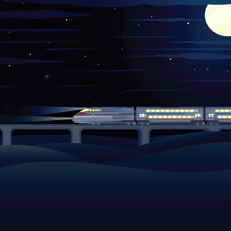 Night Express Train. Vector Illustrationのイラスト素材