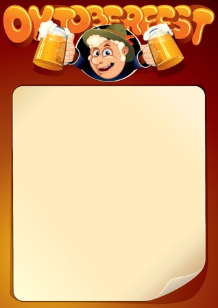 Happy Man with Two Beer Mugs. Oktoberfest Backgroundの写真素材