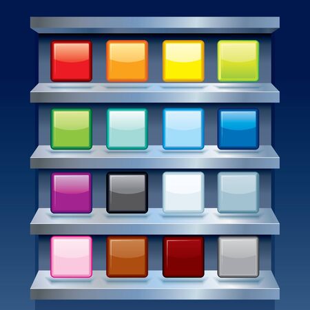 Set of Colorful Apps Icons on Metal Shelfs. Blank Templateの写真素材