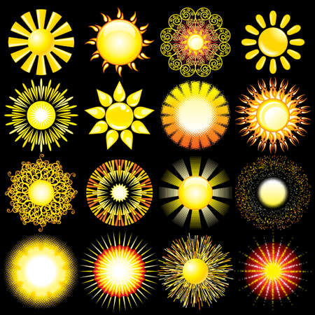 Sun Set. Isolated Design Elements on Blackの写真素材