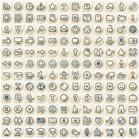 Set of 144 Paper Stickers with Web Iconsの写真素材