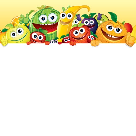 Cartoon Fruit and Berries with White Backgroundの写真素材