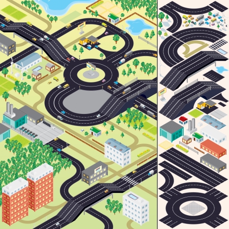 3D Isometric City Map. Buildings, Vegetations, Cars, Roads and other Urban Objects and Elements.の写真素材