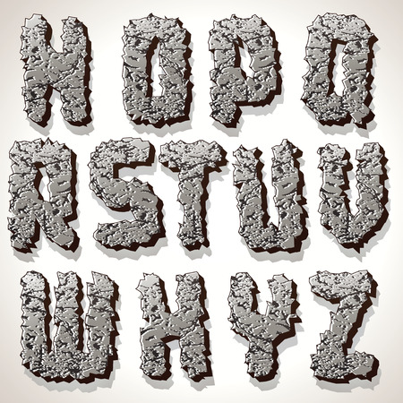 Alphabet Letters Made from Old Cracked Stones. Set of Grunge Font Letters.の写真素材