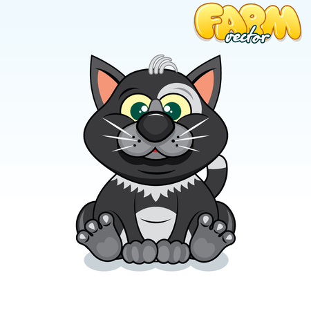 Cute Cartoon Black White Cat.のイラスト素材