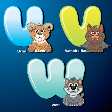 Zoo Alphabet. Cute Animals and Birds in Alphabetical Order. Cartoon Vector Illustration.のイラスト素材