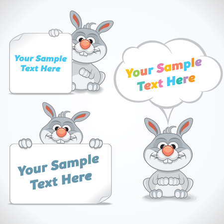 Funny Cartoon Rabbit with Banners and Labels. Vector Ready for Your Text and Design.のイラスト素材