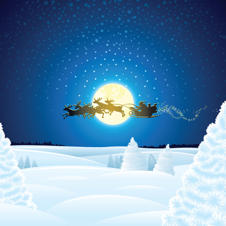 Christmas Landscape with Santa Sleigh. Vectorのイラスト素材