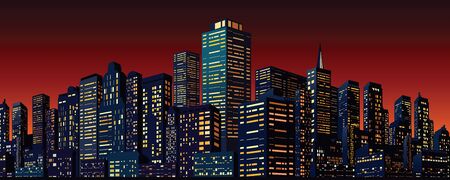 Cityscape with Group of Skyscrapers. Vector Banner for Your Text and Design.のイラスト素材