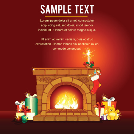 Christmas card with Decorated Fireplace. Vector Backgroundのイラスト素材