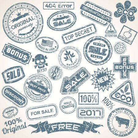 Set of Isolated Old Postal Stamps. Vector Setのイラスト素材