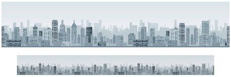 Monochrome Seamless Cityscape Banner Backgroundの写真素材