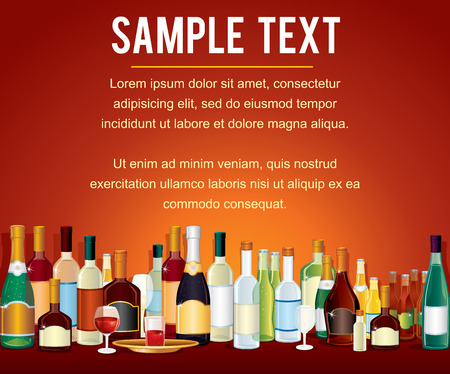 Various Alcohol Bottles in a Bar Counter. Vector Drinksのイラスト素材